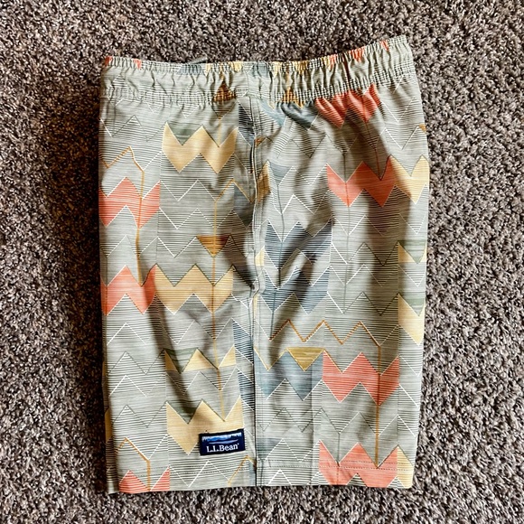 L.L. Bean Other - L.L. Bean Geometric Chevron Patterned Shorts Green and Orange Swim Trunks Large